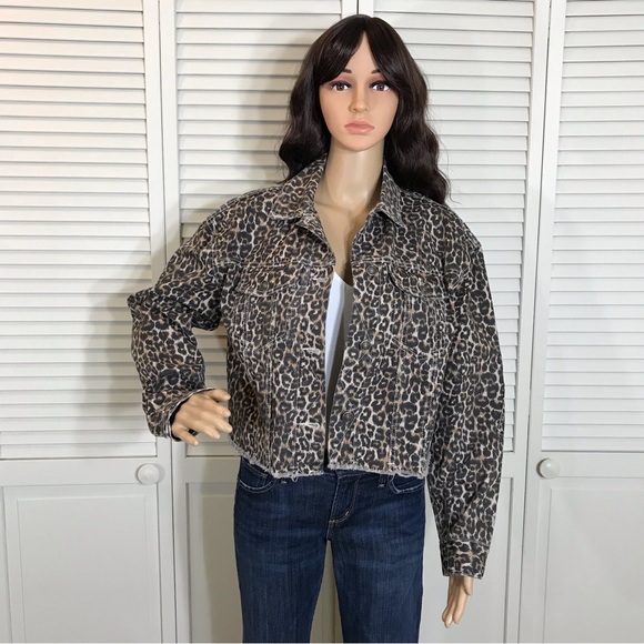Free People Cropped Leopard Denim Jacket XS - Picture 1 of 12